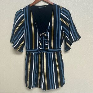 Abercrombie & Fitch Women’s XS Romper Striped Tie Front Black Blue Yellow